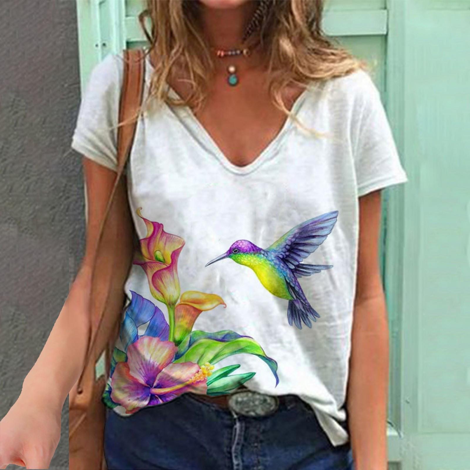 

Модные весенние блузки с цветочным принтом, футболки с коротким рукавом и V-образным вырезом, повседневные 3XL белый