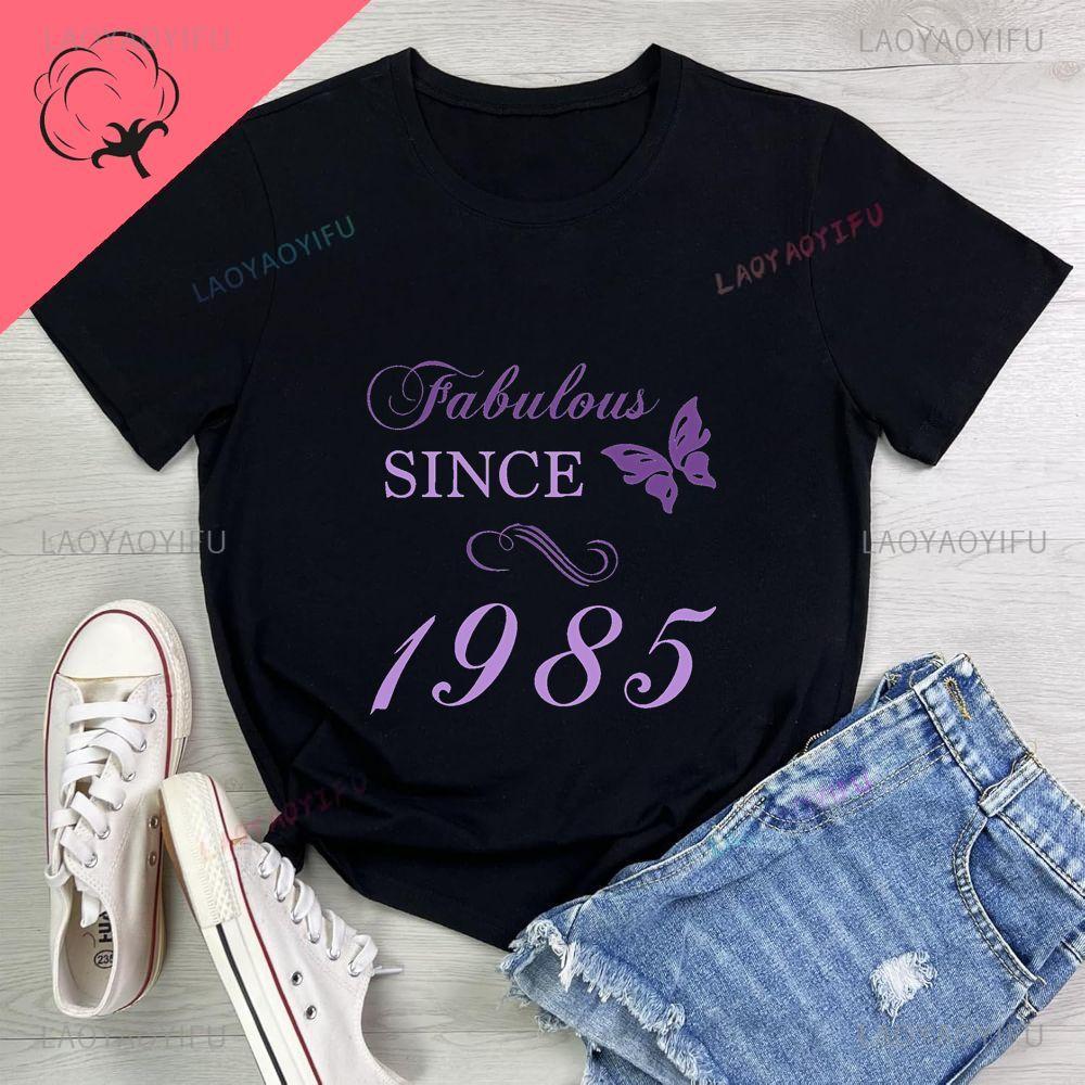 40YearLucky TShirt Fabulous SINCE 1985 Summer Fashion ShortSleeved Patterned Cotton TShirt