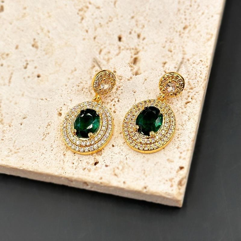 

Fashion Earrings Premium Emerald Stud Earrings Vintage Full Diamond Earrings изумрудный