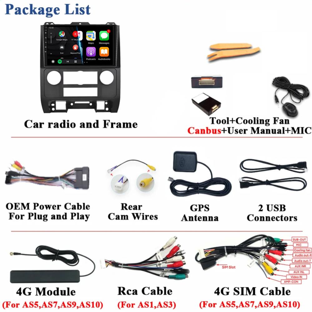 Car Radio Android14 For Ford Escape 2007 2008 2009 2010 2011 2012 Navigation GPS Multimedia Video Player Stereo wireless Carplay