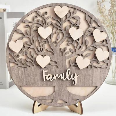 Albero genealogico in legno Rustico Amore familiare Segno da tavolo Albero a cuore stratificato Ornamento