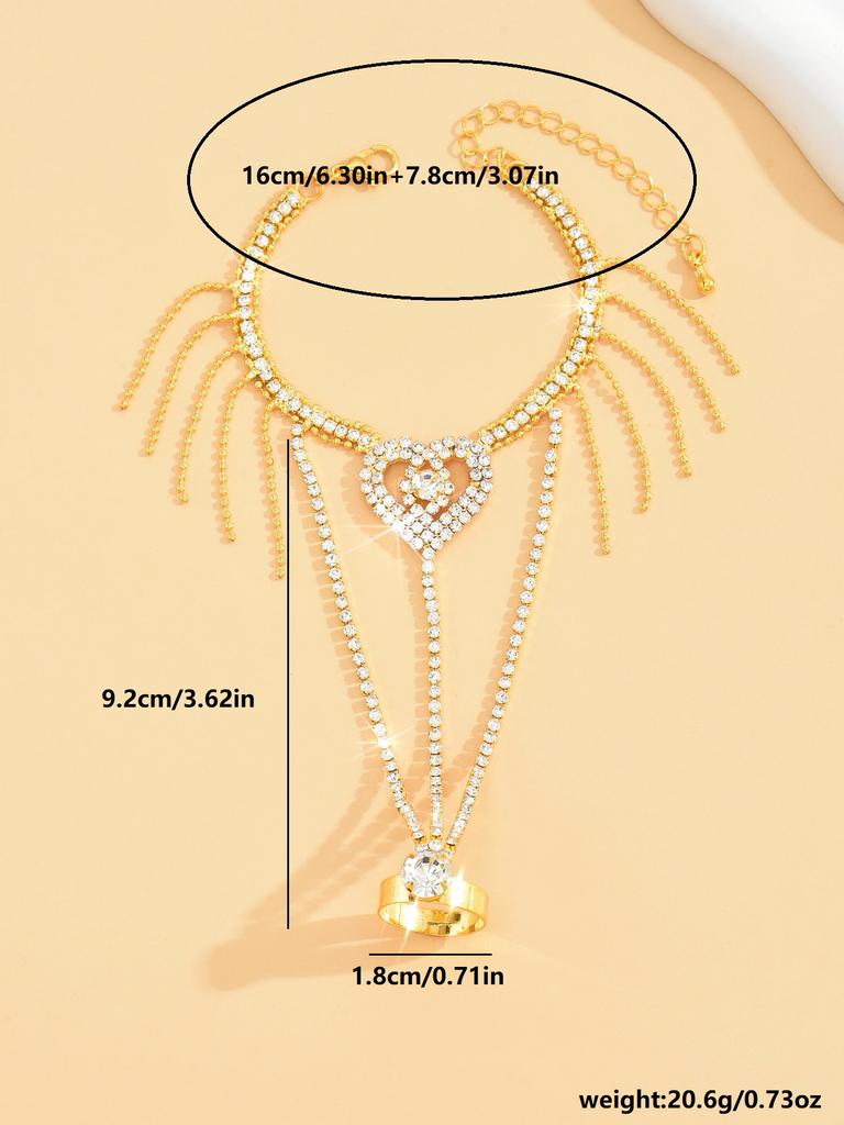 1PC Women's Fashionable Trend Inlaid Rhinestone Peach Heart Tassel Bracelet, Suitable for Banquets, Parties, and Holiday Gifts