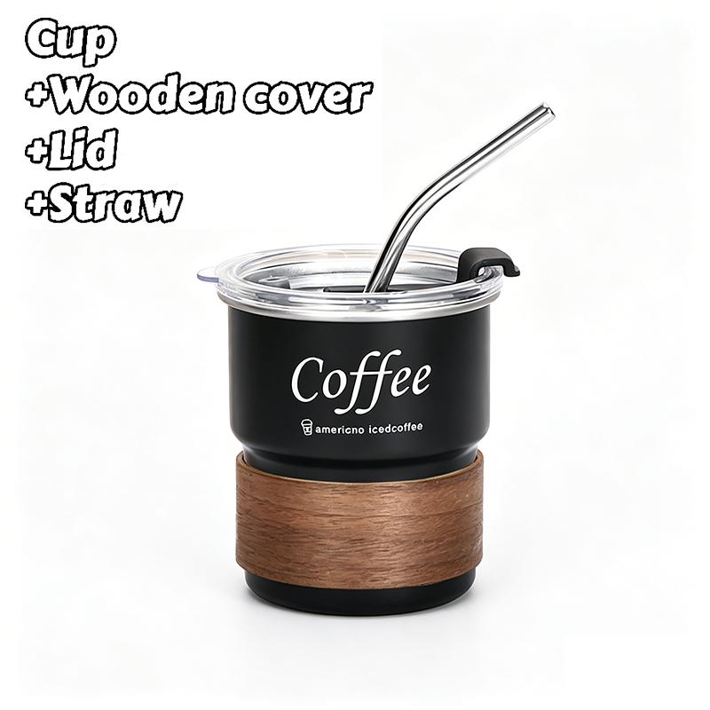 

300Ml Coffee Cup With Straw Cover Portable Stainless Steel Anti Scalding Outdoor Camping Beer Mug чёрный