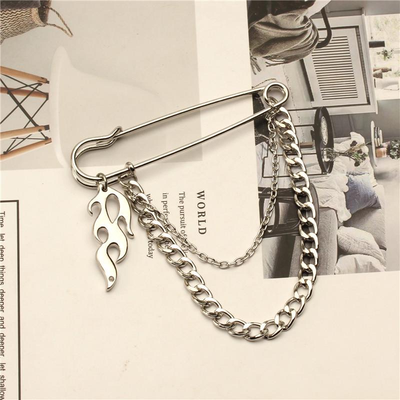Korean Harajuku Style Metal Chain Brooch – Trendy Hip Hop Street Fashion Accessory for Men and Women
