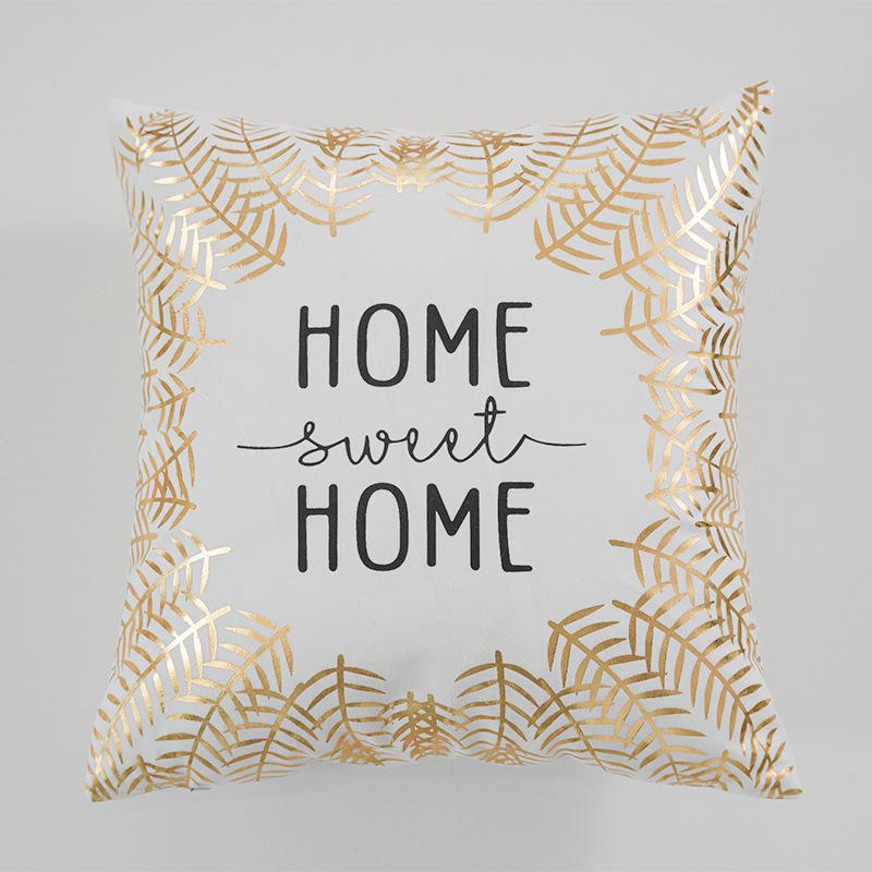 New Hot Stamping Leaf Letter Pillow Case Short Plush Black and White Sofa Bedroom Cushion Pillow