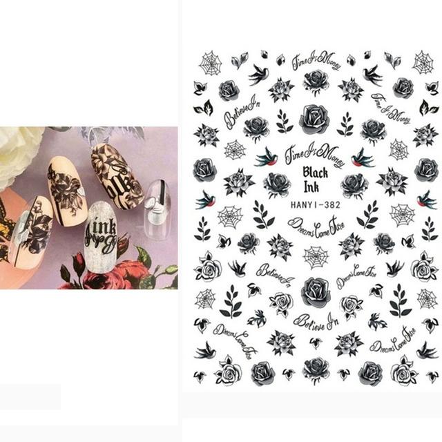 Zurück Kleber Aufkleber 3D Nagel Aufkleber Schwarz Weiß Geometrische Zeichnungen Designs Nagel Aufkleber Dekoration Für Nail Art Schönheit