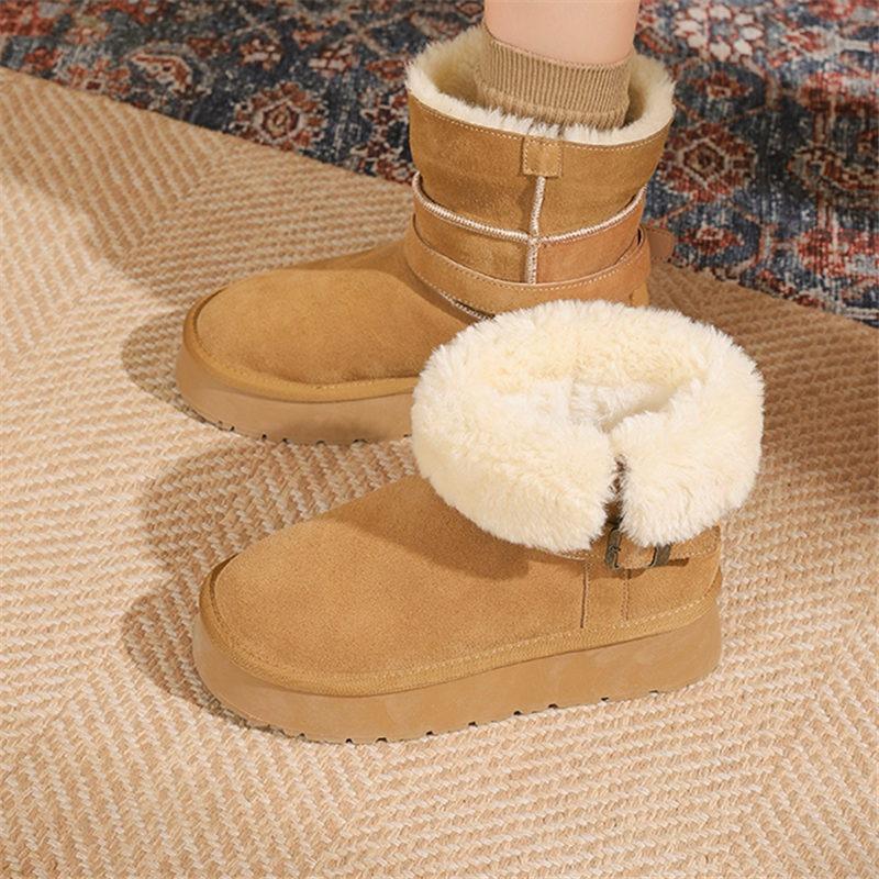 Warm flipped plush thick-soled snow boots for women to increase their height in winter, new comfortable fluffy thickened cotton shoes