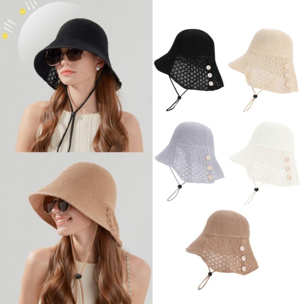 Fashion Breathable Sun Hat UV Protection Hollow Out Bucket Hat Small Shawl Sun Protection Hat Women