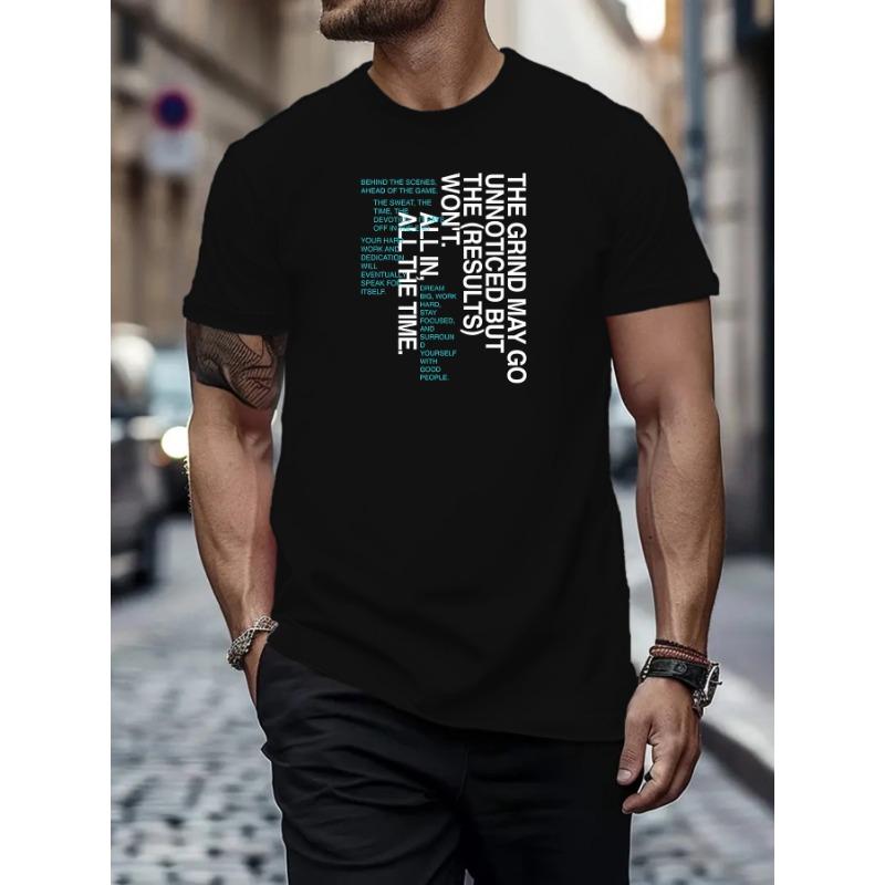 Cool Letter Statement Print Round Neck Comfortable Short-sleeve Shirt With Men's Fashion Pattern Print, Suitable For Casual Daily Outdoor Activities