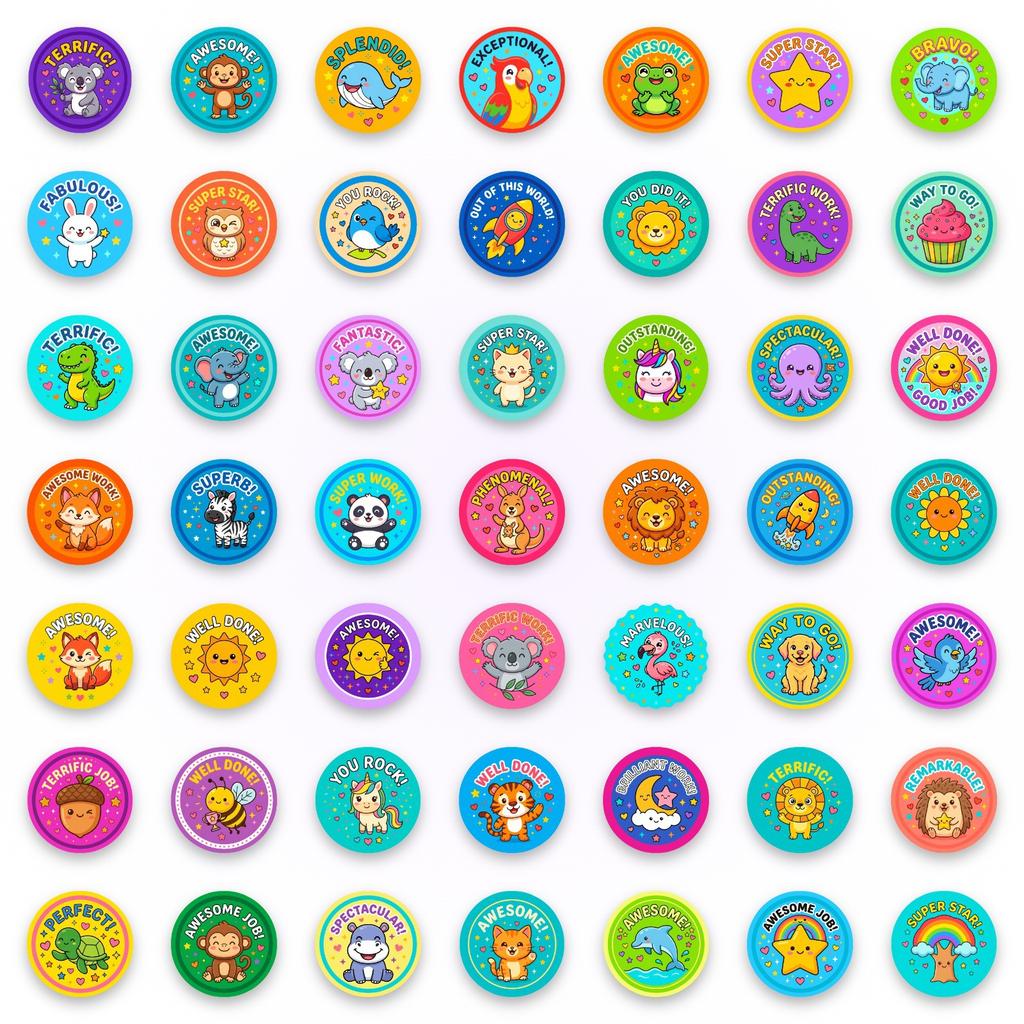 50 Cartoon Animal Reward Stickers Children'S Learning Encouragement Stickers Notebook Luggage Waterproof Decorative Stickers