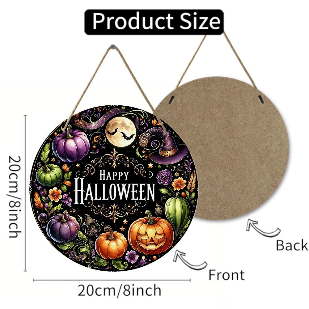 Vintage gothic pumpkin witch hat wall sign Round Wooden Hanging Plaque home indoor outdoor door decor aesthetic halloween party supplies