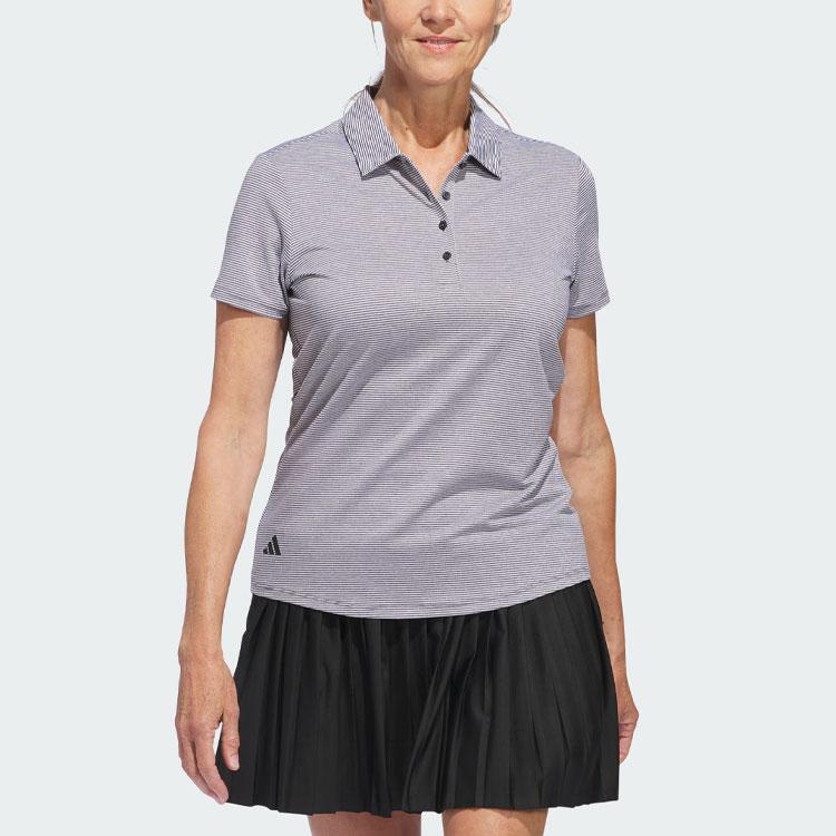 Adidas Striped Color Block Golf Short Sleeve Polo Shirt Women Tops Black IP8675