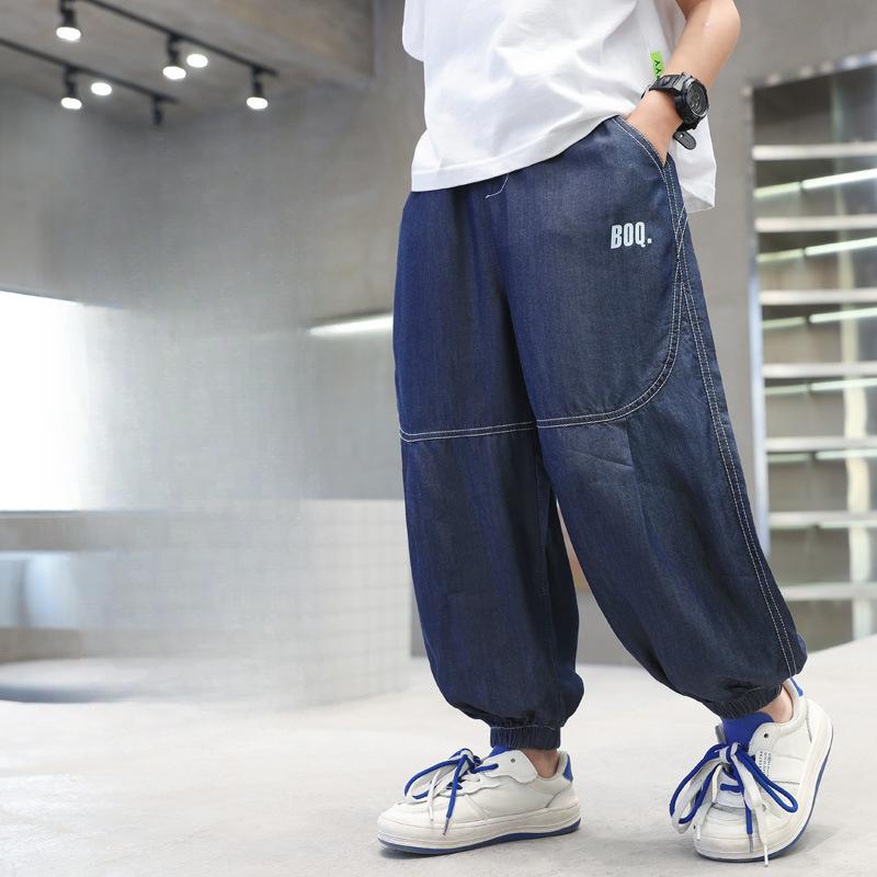 

Детские брюки Мальчиковые брюки из ледяного шелка с защитой от комаров Детские джинсы Летние повседневные быстросохнущие брюки-фонарики Модный тонкий дизайн 170 синий