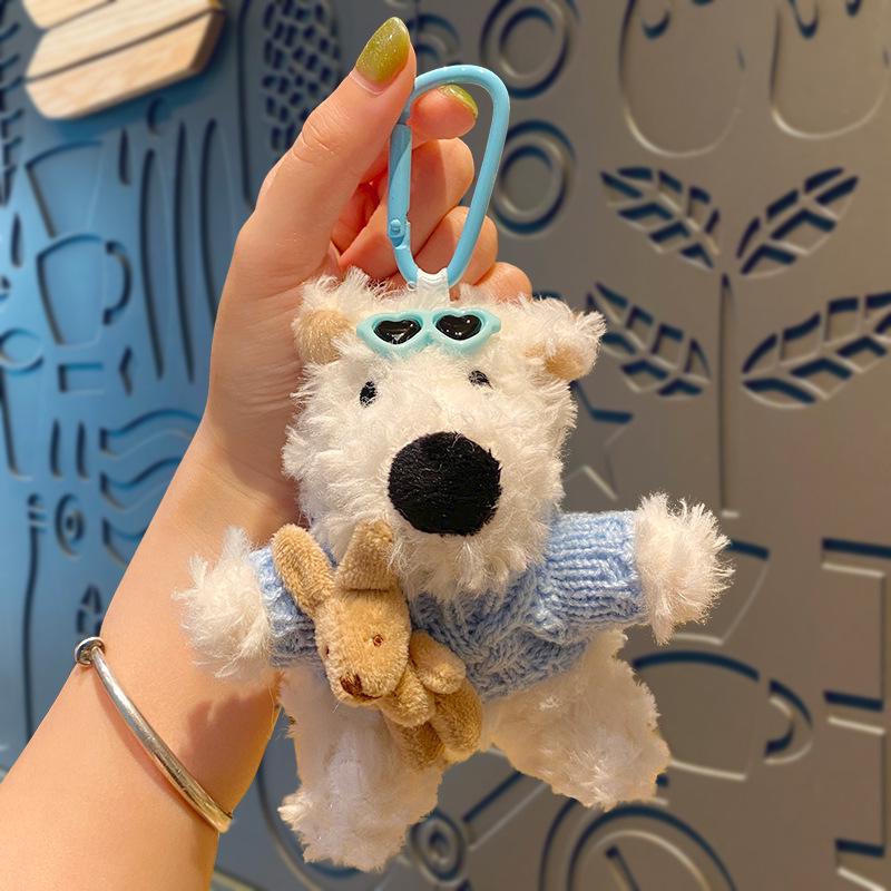 Cartoon West Highland Plush Keychain - Cute Girl Doll Backpack Pendant