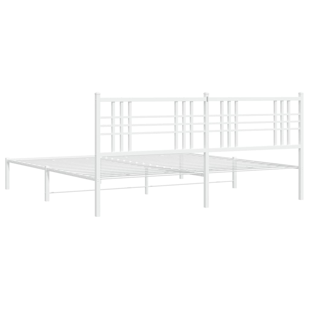 Metal Bed Frame with Headboard White 193 x 203 cm