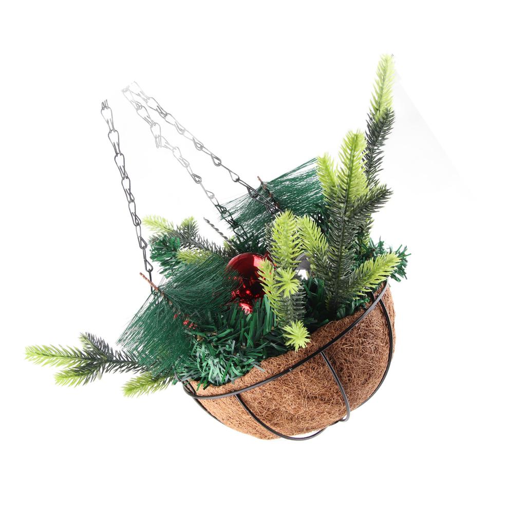 Artificial Christmas Hanging Basket Decorated with Pine Cones Ball Lights Christmas Holiday Decoration