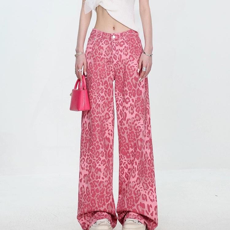 ABWEAR Dopamine Leopard Print Slimming Wide Leg Jeans for Women