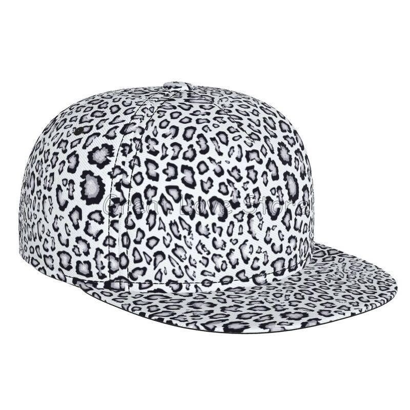 Leopard Print Baseball Cap Men Women Adjustable 3D Printed Snapback Flat Bill Hip Hop Hat Flat Brimmed Hat