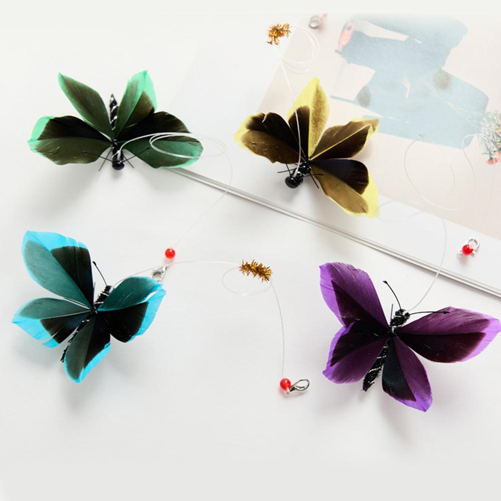 10pcs Mix Color Artificial Butterfly Feather Cat Teaser Stick Change Heads Cat Pet Toy