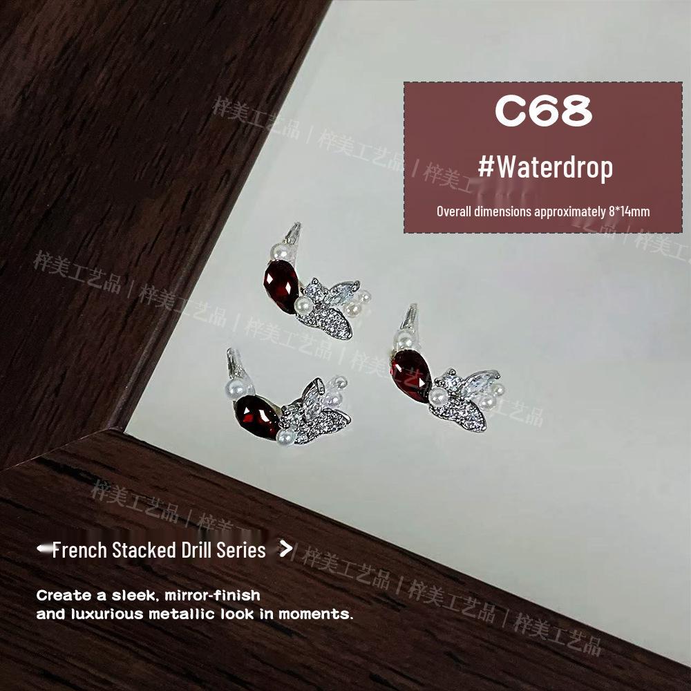 Nail Art Blood Red French Rhinestone Sparkle Camellia Decoration