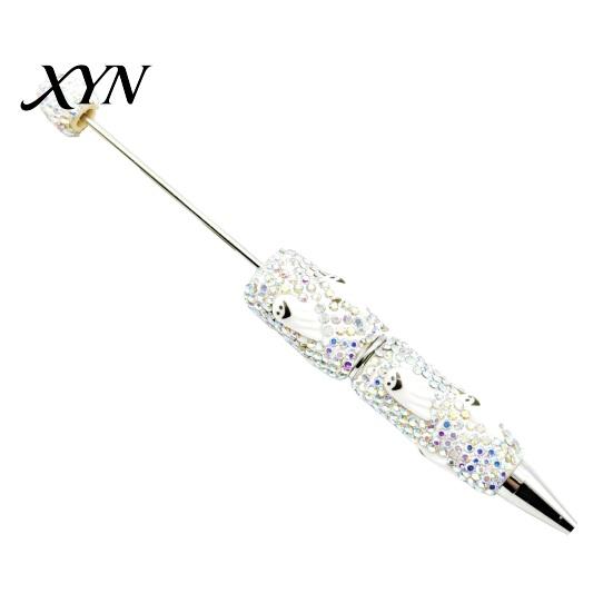 Rhinestone Writing Pen Beadable Pen, Glitter Plastic Beaded Halloween Pumpkin Ghost Skull DIY Set Gel Ink for Craft Making, School Office Supplies