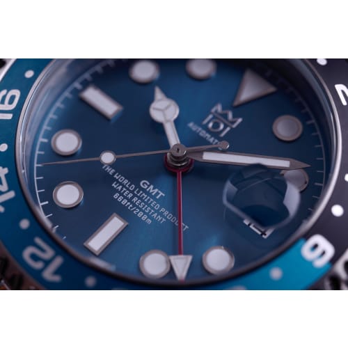 HYAKUICHI 101 No.14 Hyakuichi Mechanical Wristwatch, Automatic Winding, GMT Watch, 200m Water Resistance, Date, Viking Blue, Hack Function