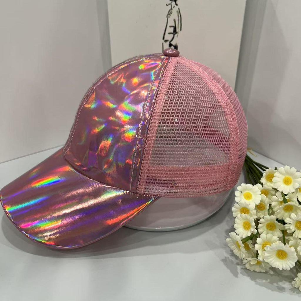 Laser PU Hat Solid Color Street Waterproof Duck Tongue Hat Sunshade Colorful Leather Baseball Hat PU Colorful