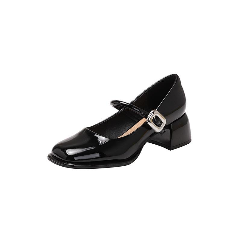 Mary Jane shoes women's French 2025 new square head thick heel black beautiful spring and autumn high-end sweet single shoes
