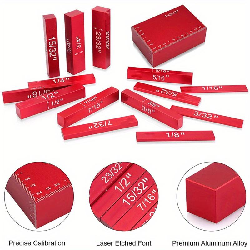 15 Stück/1 Satz Aluminium Fräs- und Tischsägen-Einrichtblöcke - Präzisions-Höhenmesssatz mit gravierten Markierungen
