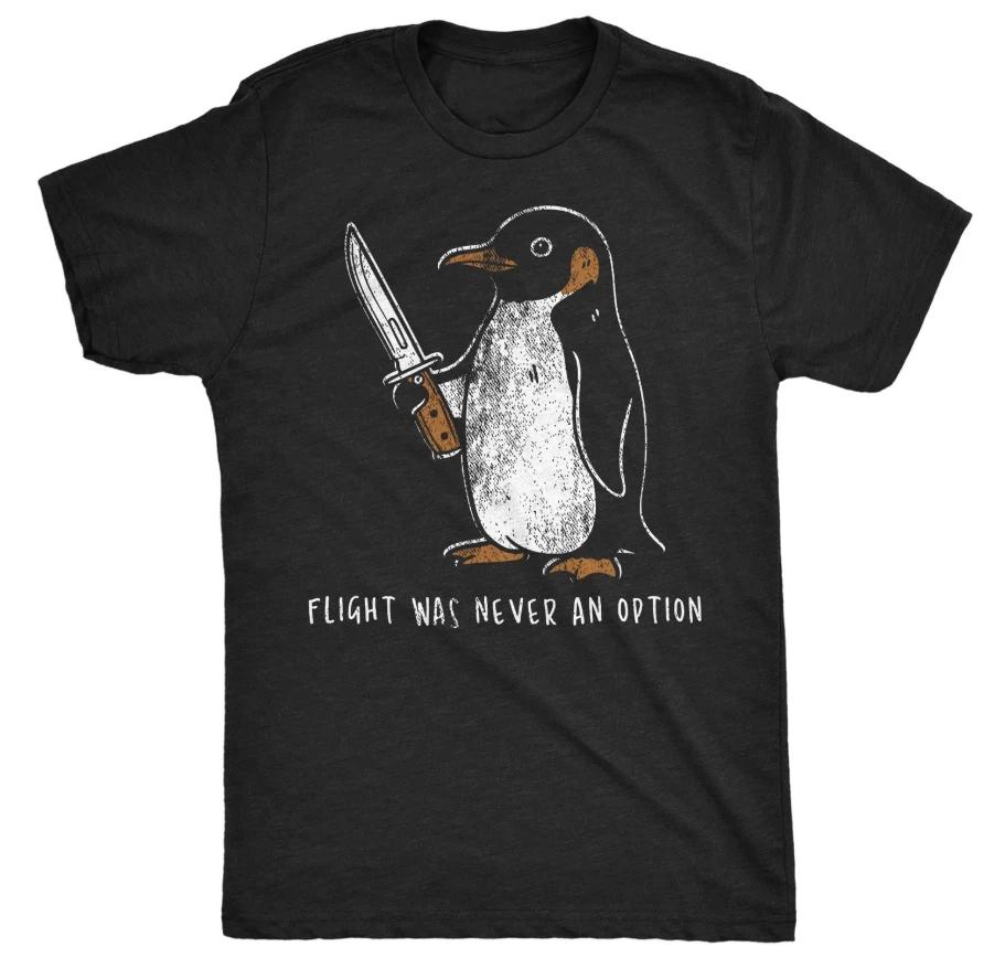 Mens Funny T-Shirts Flight Was Never An Option Sarcastic Penguin Graphic Novelty M