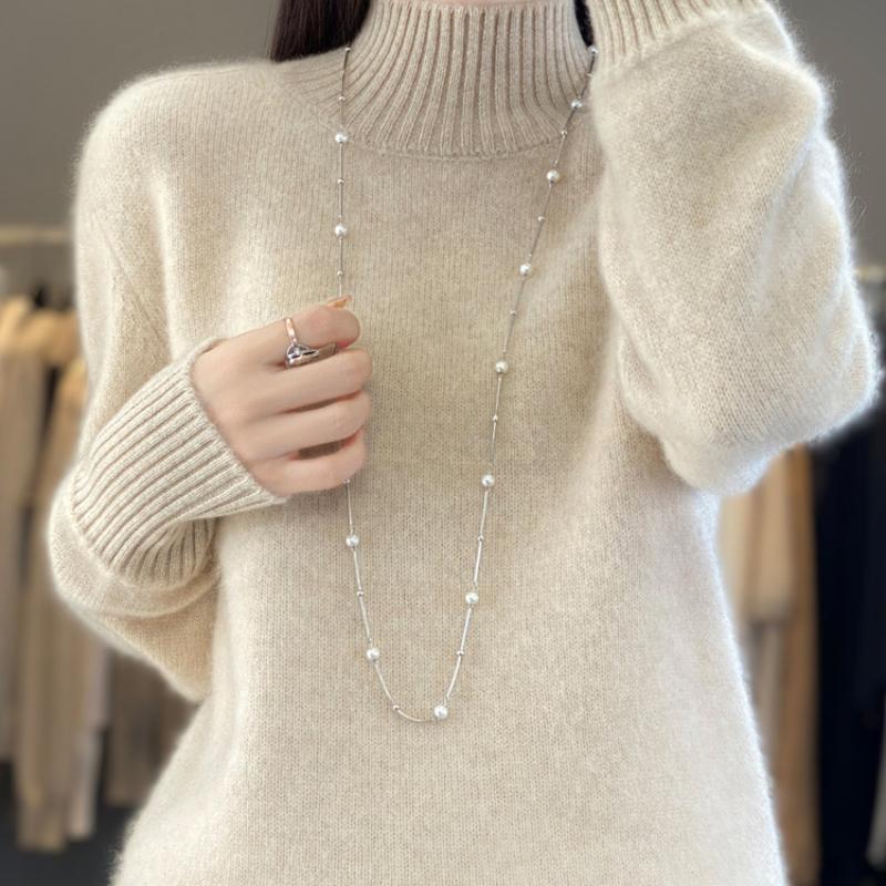 Thickened Half-high Neck Sweater for Women In Autumn and Winter New Simple and Versatile Cashmere Knitted Sweater Warm Base Shirt