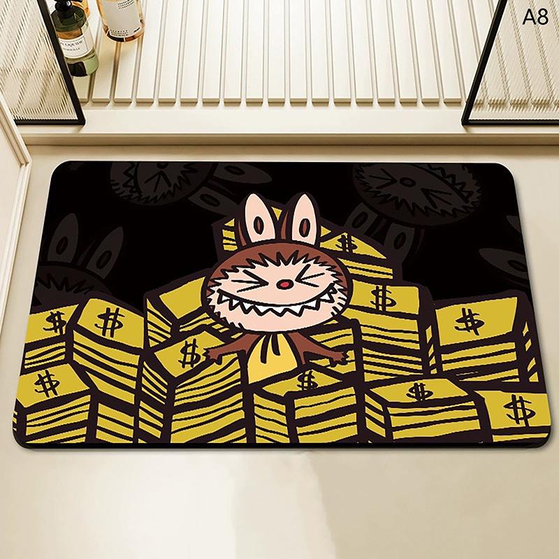 Alfombra de baño con estampado de Labubu de dibujos animados, felpudo antideslizante, alfombrilla de secado de cocina para dormitorio, alfombrilla de drenaje, alfombra de entrada, alfombra de dibujos animados para el hogar