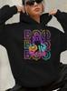 Pastel Halloween Rainbow Ghost Print Hoodie for Women THE BOO CREW Halloween Family Matching Outfits Pumpkin Graphic Sweatshirt