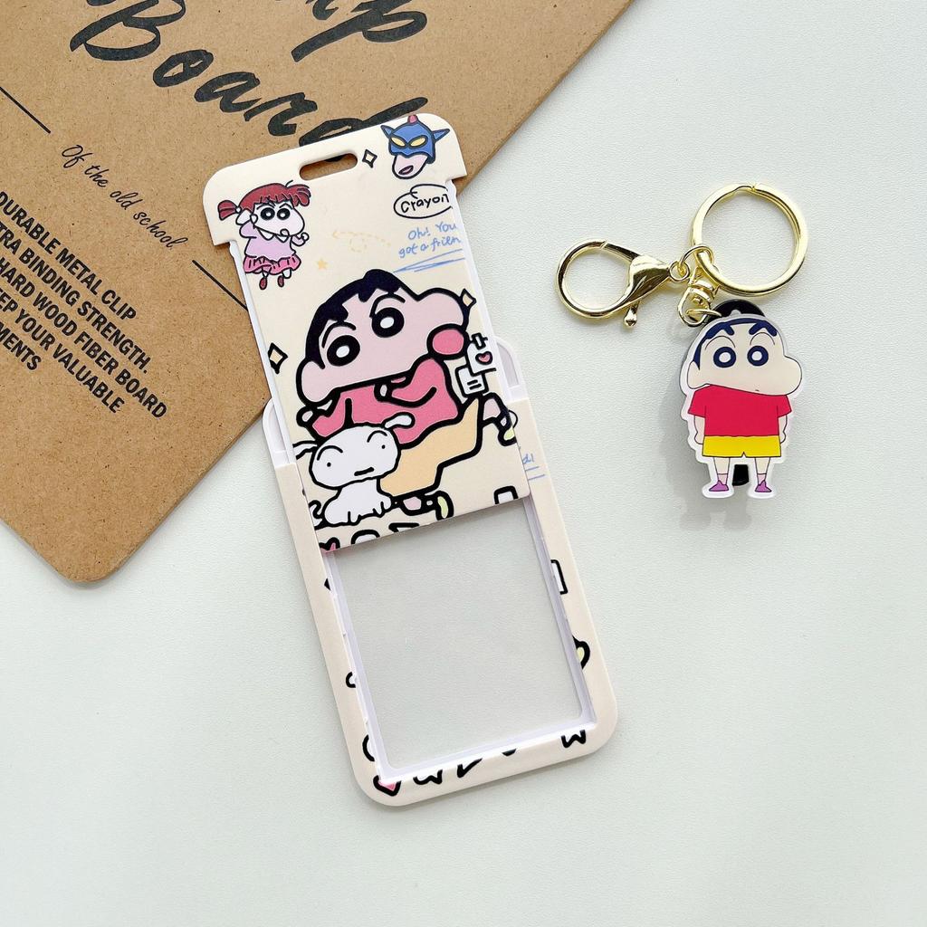 Kawaii Anime Crayon Shin-chan Keychain Couple Student Id Bus Bank Access Control Card Case Shin Chan Accessory Hanging