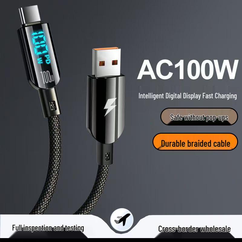 100W Digital Display Type-C Fast Charging Cable, Compatible with Huawei, Honor, Oppo, and Xiaomi (6A)