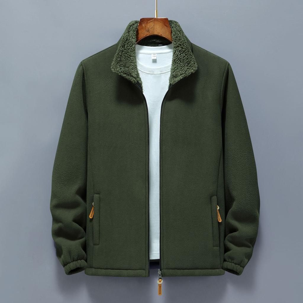 Autumn and Winter Fleece Fleece Jacket for Men with Fleece Cardigan Casual Outdoor Loose Stand Collar Thermal Jacket