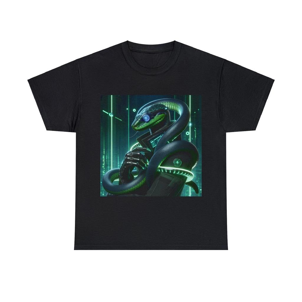 Streetwear Designer Unisex T Shirt Cyber Snake Neon Tech Graphic Futuristic