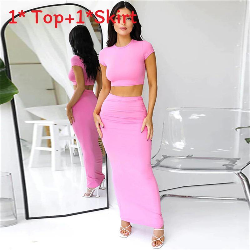 Casual Dames Crop Top en Hoge Taille Rok Set Van Gebreide Stof Voor Zomerse Dagelijkse Kleding