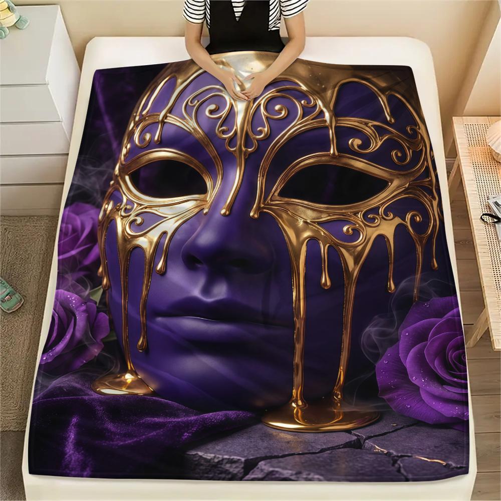 Purple patterns and masks Print Flannel Blanket,High quality Comfortable for All Seasons,Home Decor,Warmth and Comfort,Perfect for Christmas Gifts