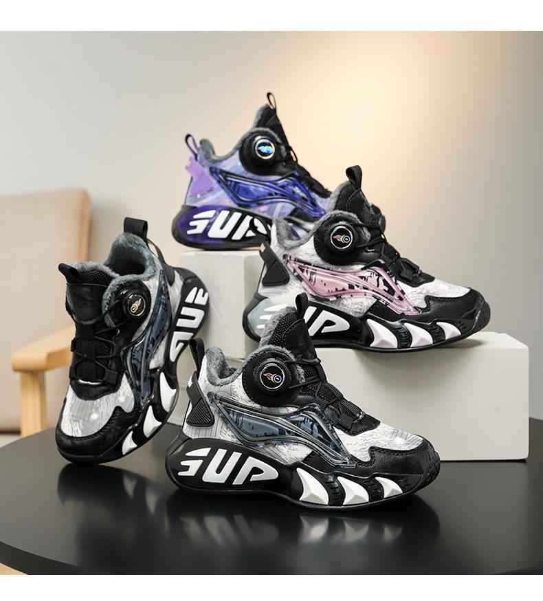 Boys' 2025 Winter Plus Velvet Warm Non-Slip Basketball Sneakers for Kids