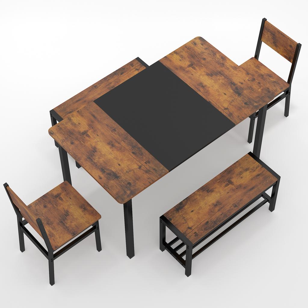 NAIYUFA Dining 5 Pieces Table Set,One Large Table ,2 chairs and 2 Benches for 4-6 people,Wood Brown Sets with Storage Rack