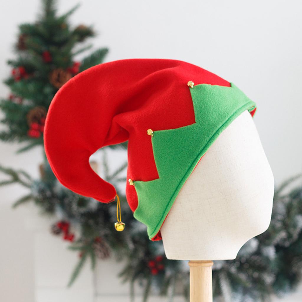 Adult Elf Hat with Bells for Holiday New Year Red and Green Christmas Symbol Red and Green Hat with Bells Pendant