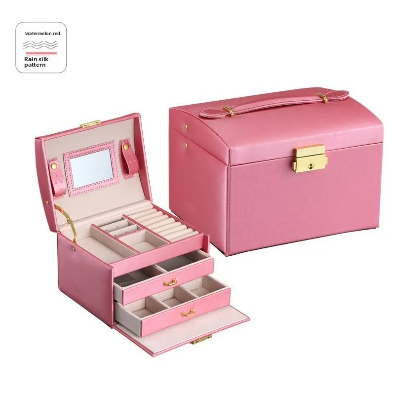 PU Leather Jewelry Organizer Boxes with Mirror Storage Box for Necklaces Rings Earrings Multi-layer Travel Jewelry Cosmetic Box