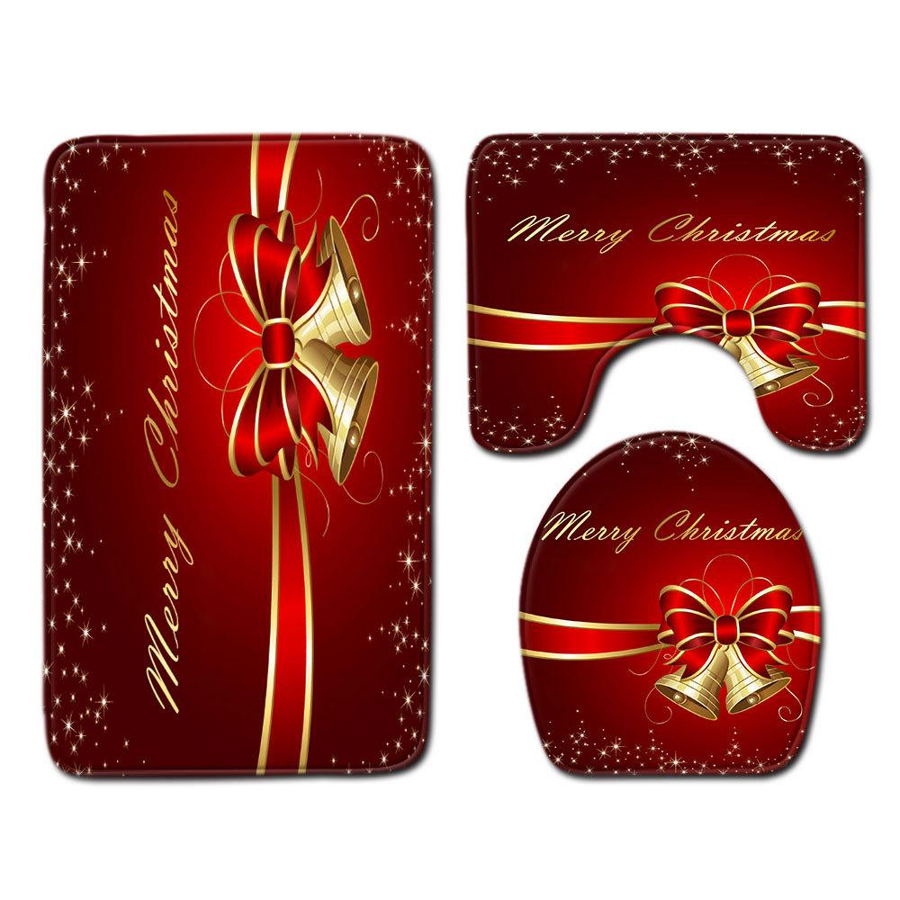 Christmas Bathroom Floor Mat Toilet Three-Piece Set