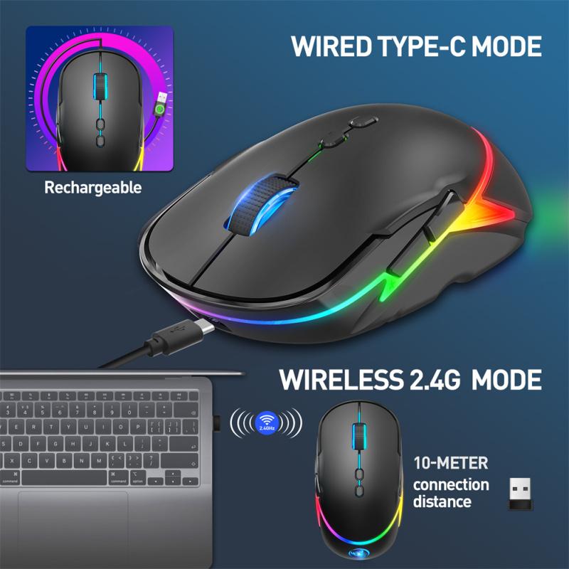 2,4 g kabellose Gaming-Maus, 1200/2400/3200 dpi, verstellbare 12 Modi, RGB-Beleuchtungsmaus