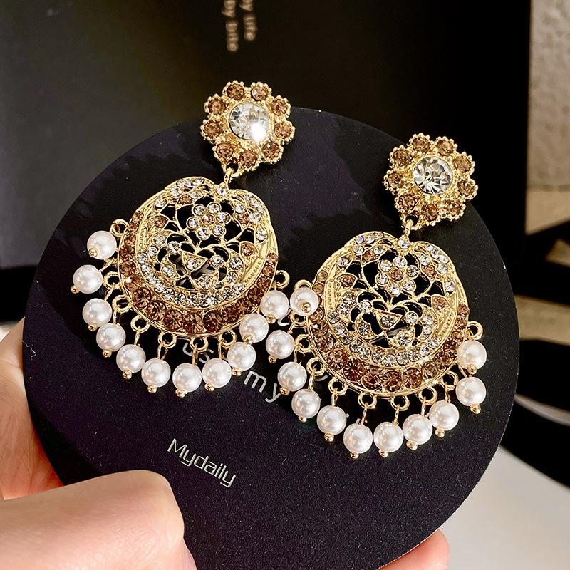 

Полые циркониевые серьги «Ловец снов», женские серьги в стиле ретро с кисточками из искусственного жемчуга, серьги в дворцовом стиле