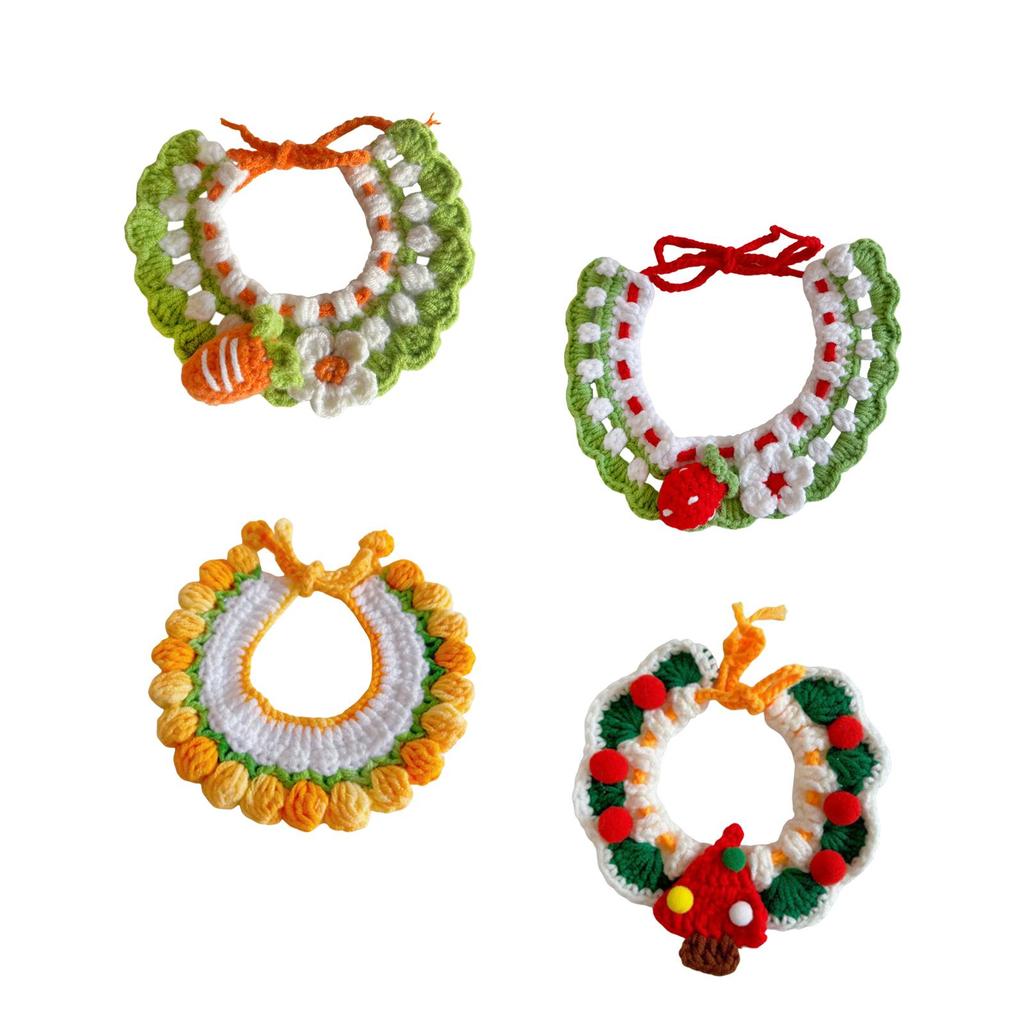 Knitted Cat Collar Handmade Cat Winter Scarf Bib Neckwear Adjustable for Outdoor Halloween Holiday Birthday Theme Party Walking
