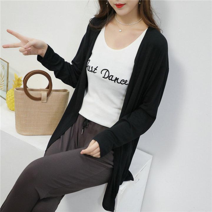 Women's Plus Size Mid-Length Cardigan: Spring/Summer Korean Style Shawl-Coat in Lightweight, Solid Colors