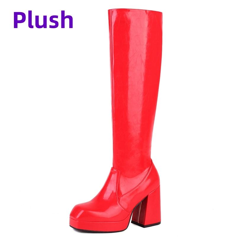 

Платформенные ботфорты для женщин 2025 Зимние тренды Черные Зеленые Готические каблуки Длинные резиновые сапоги Вечеринка Танцевальная обувь Женские Большой размер 35