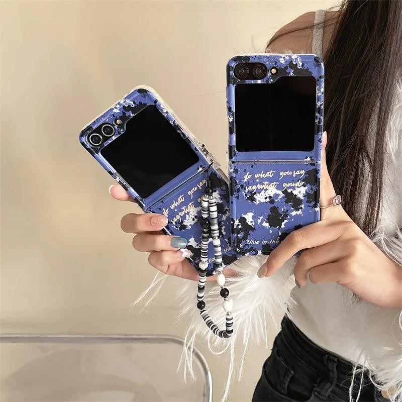 Phone Case For Samsung Galaxy Z Flip 6 5 4 3 Cute White Clouds Bracelet Straight Edge Cover For Samsung Z Flip6 ZFlip6